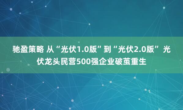 驰盈策略 从“光伏1.0版”到“光伏2.0版” 光伏龙头民营500强企业破茧重生