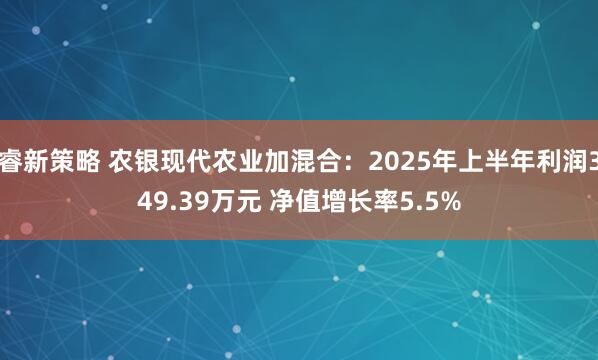 睿新策略 农银现代农业加混合：2025年上半年利润349.39万元 净值增长率5.5%